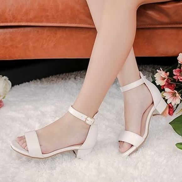 New Dufannie Girls Size 2 White Open Toe Ankle Strap Heels Sandal Wedding Shoes - Picture 2 of 6